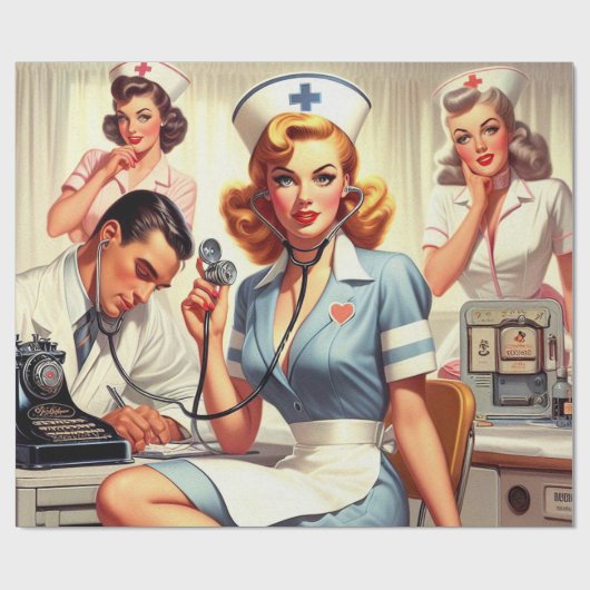 Retro verpleegkundige illustratie cadeaupapier (Vlak)