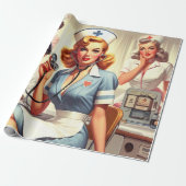 Retro verpleegkundige illustratie cadeaupapier (Uitgerold)