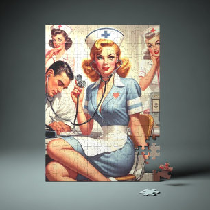 Retro verpleegkundige illustratie legpuzzel