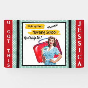 Retro Verpleegkundige Pinup_ Verpleegkunde Notitie Spandoek