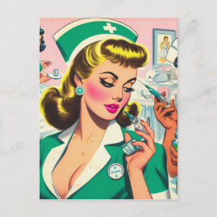Retro verpleegster meisje illustratie briefkaart