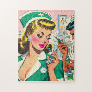 Retro verpleegster meisje illustratie legpuzzel