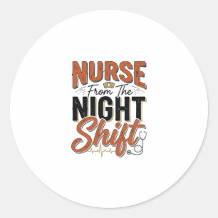 Retro Verpleegster Nachtploeg Shirt Ontwerp_1 Ronde Sticker