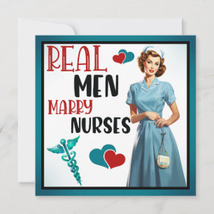 Retro Verpleegster Pin-up_ Echte Mannen Trouwen me Feestdagenkaart