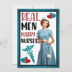 Retro Verpleegster Pinup_ Echte Mannen Trouwen Ver Bedankkaart