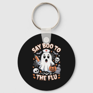 Retro verpleegster spook Halloween-vaccin zeg Boe Sleutelhanger