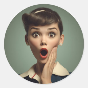 Retro verrassingsvrouw portret ronde sticker