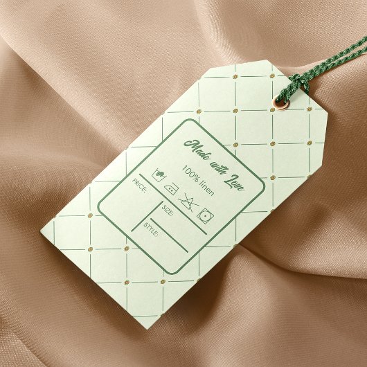 Retro Vert Vêtements Taille et prix Hang Étiquette