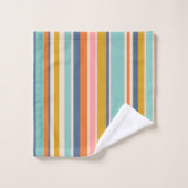 Retro verticaal oranje blauw en geel roze strepen bad handdoek (Wasdoekje)