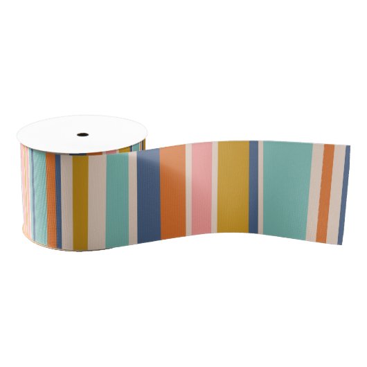 Retro verticaal oranje blauw en geel roze strepen grosgrain lint (Spoel)