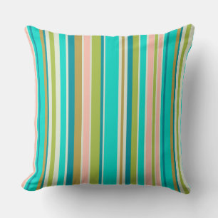 Retro verticale roze turquoise en perzikstrepen kussen