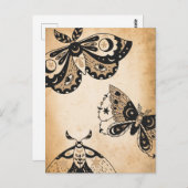 Retro vervaagd zwart motten tan perkament briefkaart (Voorkant / Achterkant)