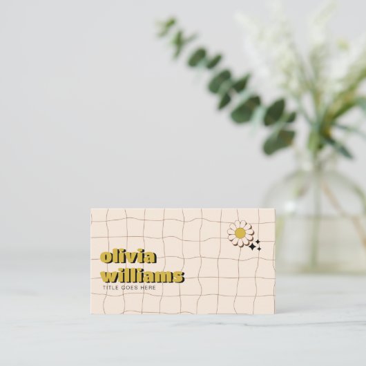 Retro Vet Groene Bloem QR Code Boho Groovy Visitekaartje (Staand voorkant)