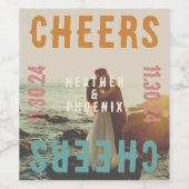 Retro Vet Heldere Typografie Foto Bruiloft Wijn Etiket (Enkel label)