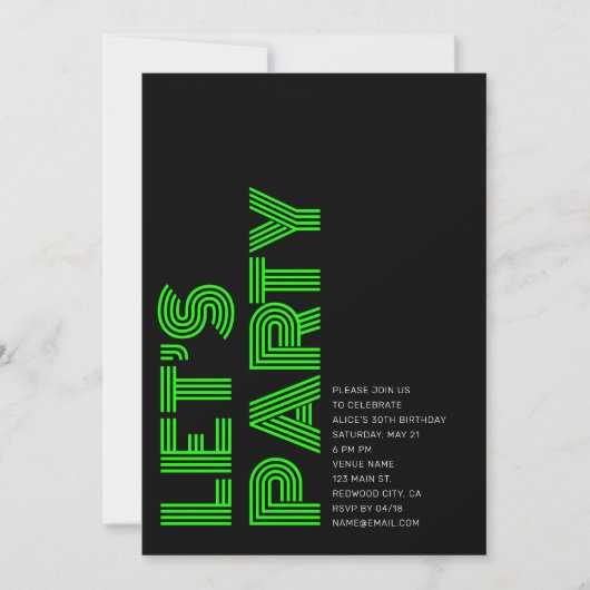 Retro Vet Verjaardagsfeestje Zwart Groen Kaart (Voorkant)