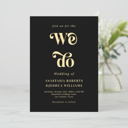 Retro Vet We Doen Zwart & Goud QR Code Bruiloft Kaart (Staand voorkant)