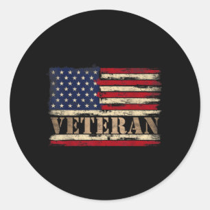 Retro Veteraan Vette Tekst Usa Vlag Vaderdag Ronde Sticker