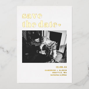 Retro Vetgedrukte Typografie Foto Save the Date Folie Uitnodiging