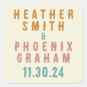 Retro Vette Typografie Heldere Aangepaste Bruiloft Vierkante Sticker (Voorkant)