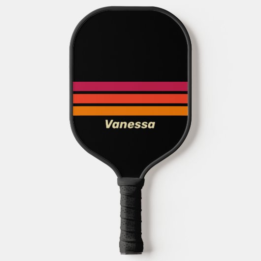 Retro VHS Across Striping met naam Pickleball Paddle (Voorkant)