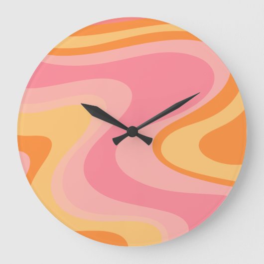 Retro Vibe Abstract wervelkolom 60s 70s Roze en Or Grote Klok (Voorkant)