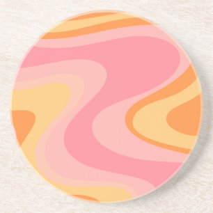 Retro Vibe Abstract wervelkolom 60s 70s Roze en Or Zandsteen Onderzetter