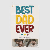 Retro Vibe 'Beste vader ooit' 2 Fotocollage Golfhanddoek (Voorkant)