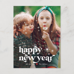 Retro Vibe Gelukkig Nieuwjaar Foto Ansichtkaart Feestdagenkaart