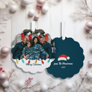 Retro Vibe Kerstfoto Ornament Kaart