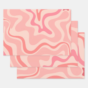 Retro Vibe Liquid Swirl Abstract Patroon in Roze Inpakpapier Vel