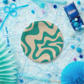 Retro Vibe Liquid Swirl Patroon in Blauwgroen en b Papieren Bordje (Feest)