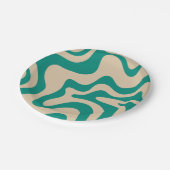 Retro Vibe Liquid Swirl Patroon in Blauwgroen en b Papieren Bordje (Gekanteld)