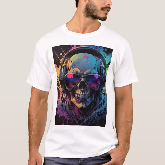 Rétro Vibe Skull T-Shirt Design avec la musique Fl (Devant)