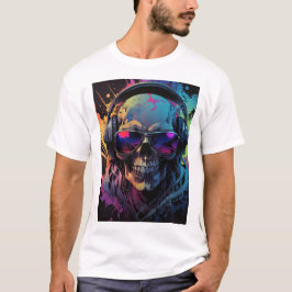 Retro Vibe Skull T-Shirt Design met Muziek Flair