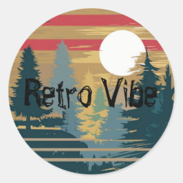 Retro Vibe Tekstnaam bewerken Bosbomen Ronde Sticker
