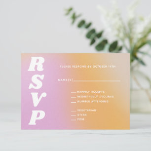 Retro Vibes Abstract Roze Sinaasappel Gradient Wed RSVP Kaartje