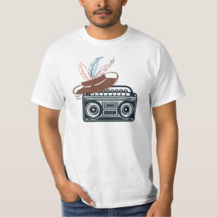 Retro Vibes: Boombox & Feathered Pet T-shirt