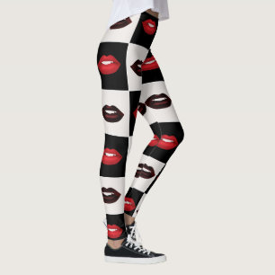 Retro Vibes Checkerboard Hot Red Lips Patroon Leggings