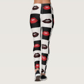 Retro Vibes Checkerboard Hot Red Lips Patroon Leggings (Achterkant)