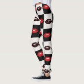 Retro Vibes Checkerboard Hot Red Lips Patroon Leggings (Links)