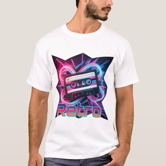 Retro Vibes – Neon Cassettebandje uit de jaren 80 T-shirt (Voorkant)