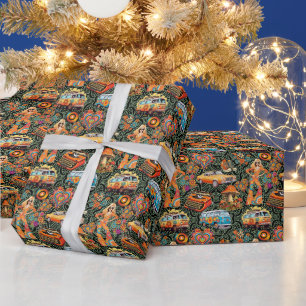 Retro Vibes Patroon RVP01A.D Zwarte BG Cadeaupapier