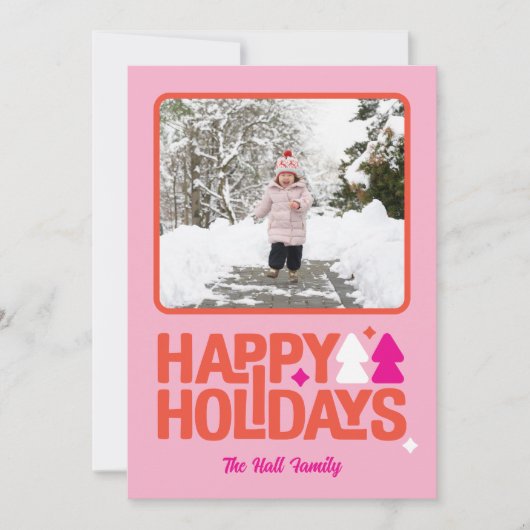 Retro Vibes Roze Oranje Vakantie Fotokaart Feestdagenkaart (Voorkant)