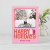 Retro Vibes Roze Oranje Vakantie Fotokaart Feestdagenkaart (Staand voorkant)