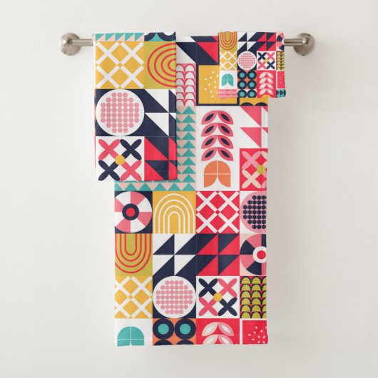 Retro Vibrant geometrisch kleurrijk patroon Bad Handdoek (Insitu)