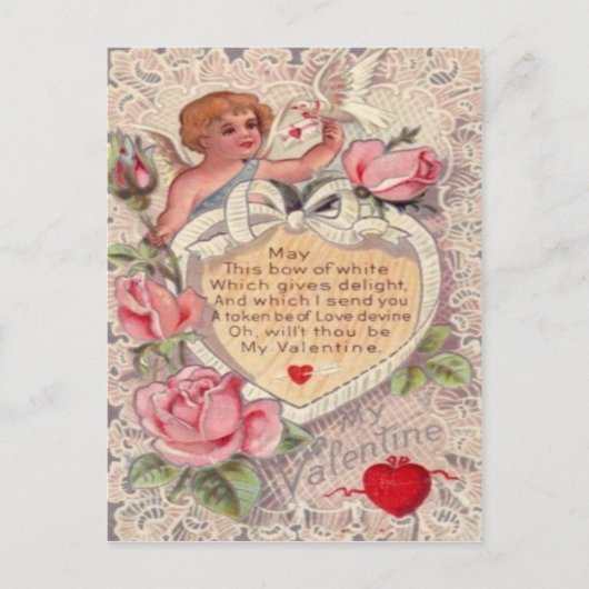  Retro Victoriaans Cupido Rozen Valentijn Kaart (Voorkant)