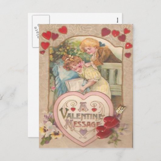 Retro Victoriaans Paar Harten Valentijn Feestdagenkaart (Voorkant / Achterkant)