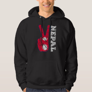 Retro Victory Two Fingers Nepal Flag Patriotic Hoodie