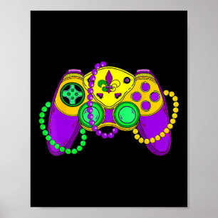 Retro Video Game Controller Pet Mardi Gras Gaming Poster