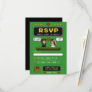 Retro videogame heldergroene leuke trouwkaart RSVP kaartje